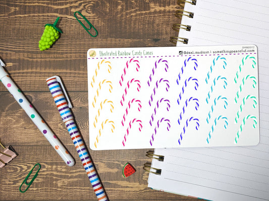 Rainbow Candy Cane Stickers Sheet