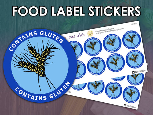 Contains Gluten Food Label Stickers Sheet