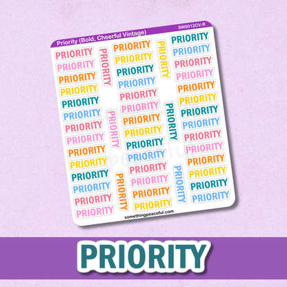 Priority Bold Text Sticker Sheet - Customizable
