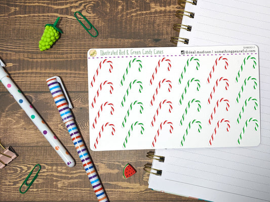 Red & Green Candy Cane Stickers Sheet
