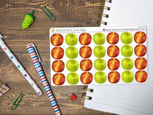 Red & Green Apples Illustrated Stickers Sheet