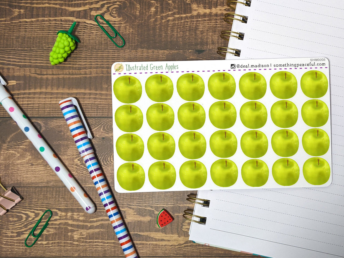 Green Apple Illustrated Stickers Sheet