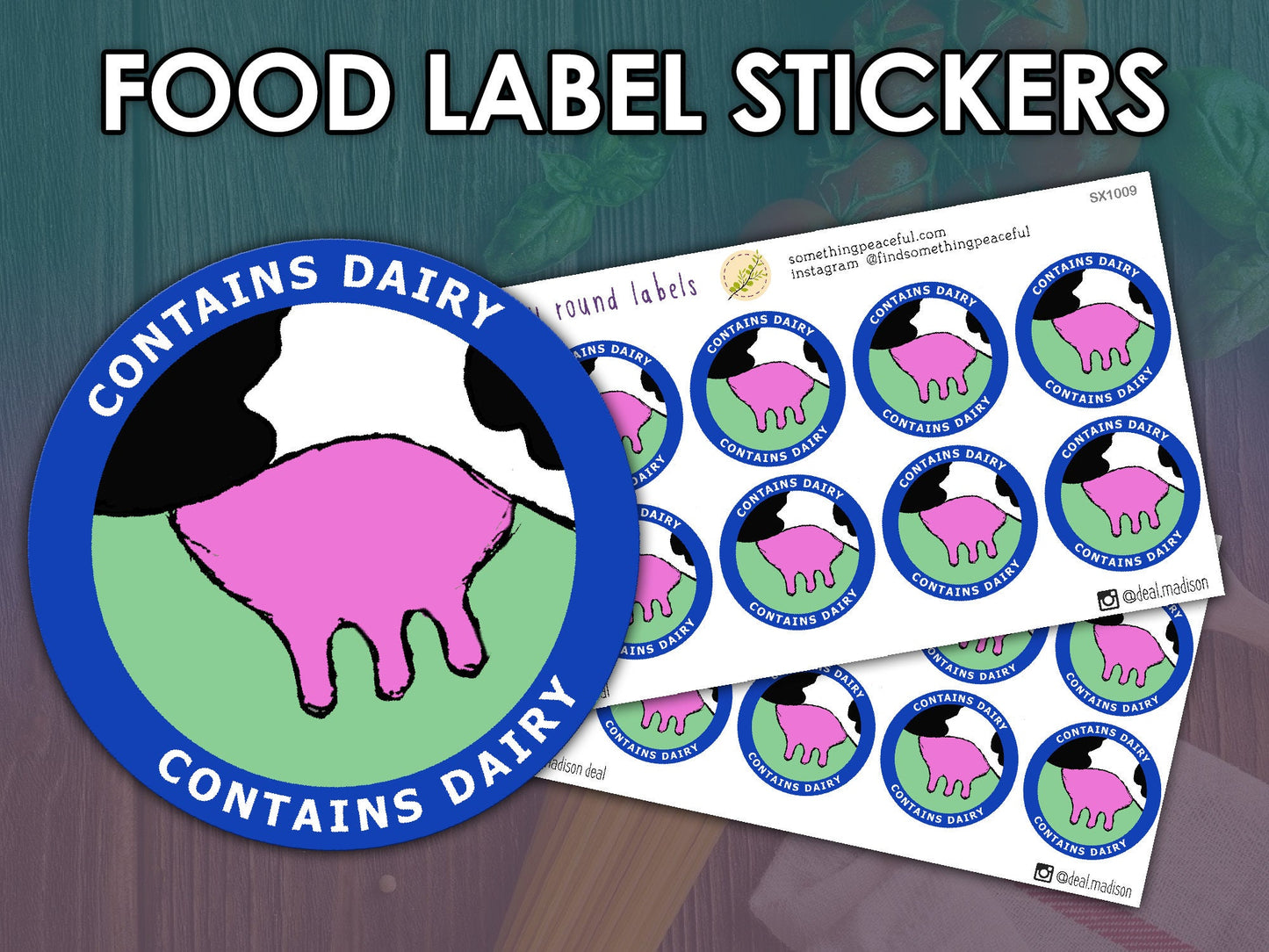 Contains Dairy Food Label Stickers Sheet