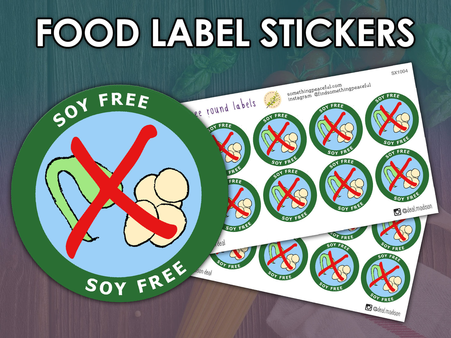 Soy Free Food Label Stickers Sheet