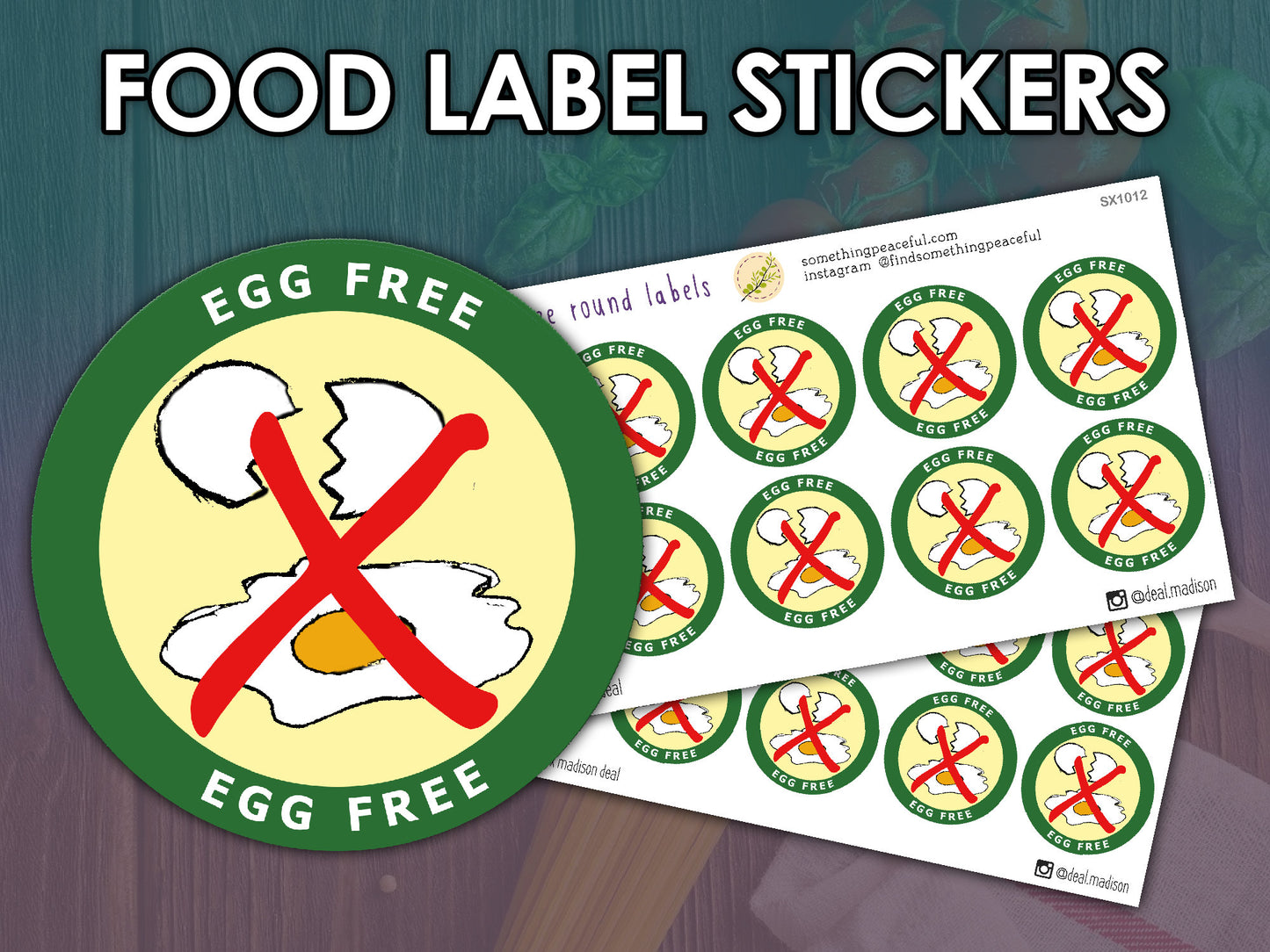 Egg Free Food Label Stickers Sheet