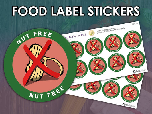 Nut Free Food Label Stickers Sheet